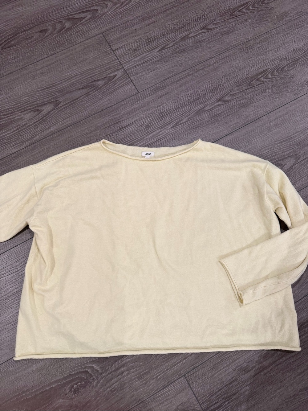 aerie Pale Yellow Long Sleeve Boxy Crew off shoulder Sweatshirt